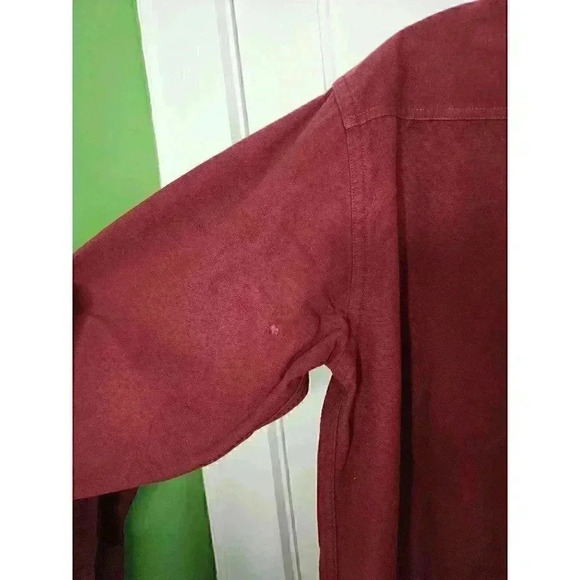 LL Bean Size Large Tall Chamois Heavy Cotton Button Shirt Maroon - Picture 5 of 5